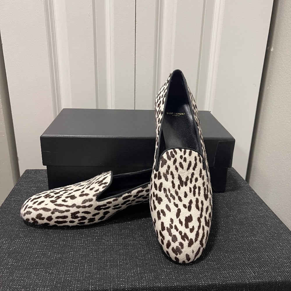 $890+ NEW Saint Laurent Pony Hair Animal Print Loafers SZ IT40/US 9.5-10